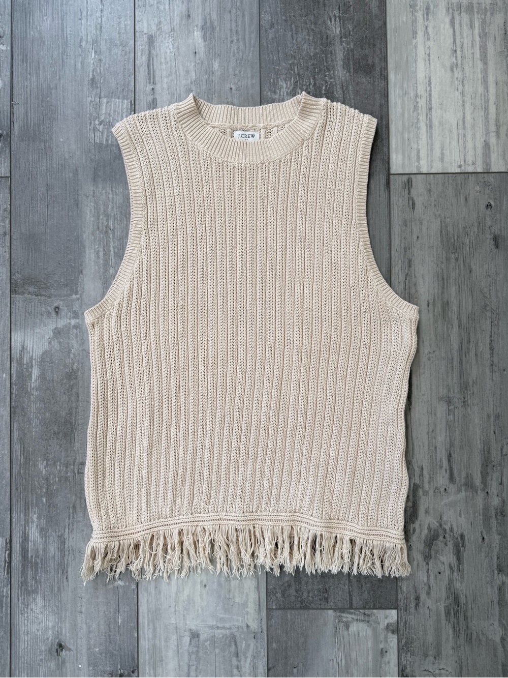 J.Crew Factory Fringe Sweater Tank XL Cream Ribbed Cotton Sleeveless